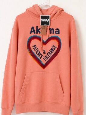 Akoma Coral Graphic Hoodie Size S Patience & Tolerance Heart Pullover